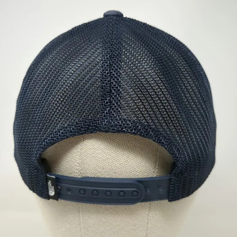The North Face Trucker Hat Blue One Size White Red Mesh Back Snapback Logo Patch